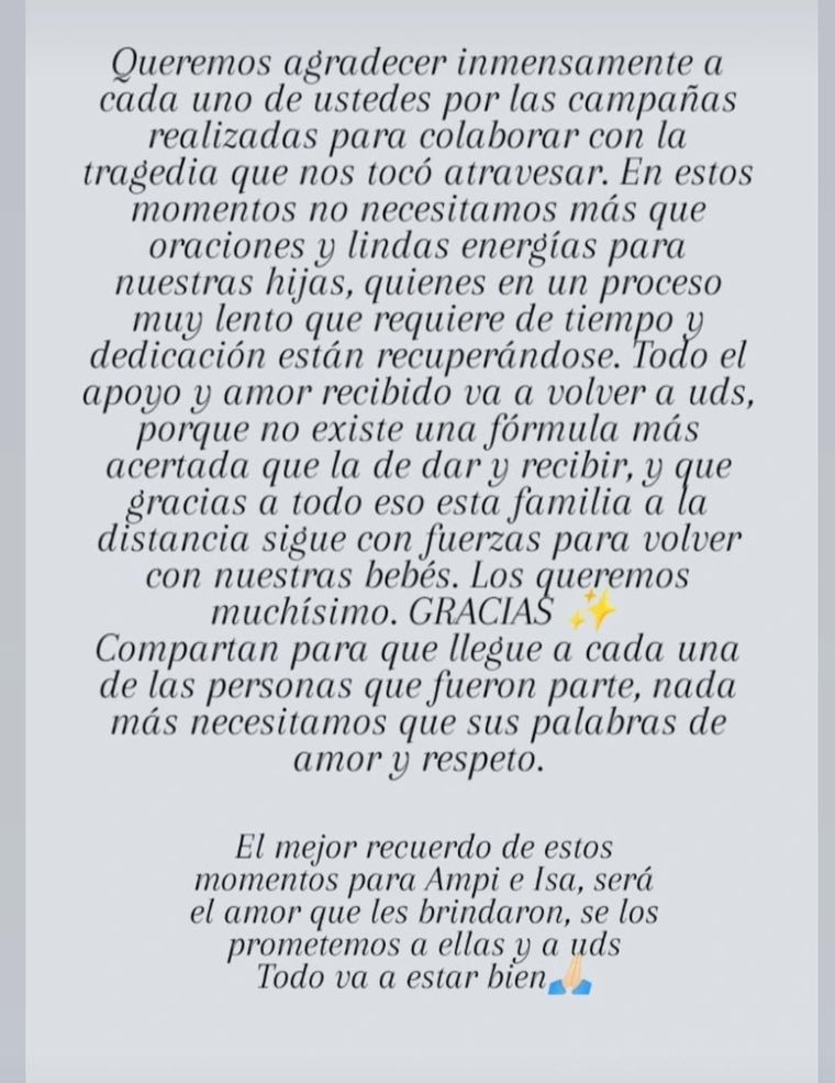 El conmovedor mensaje de la familia de las nenas del accidente en Chile. El conmovedor mensaje de la familia de las nenas del accidente en Chile.
