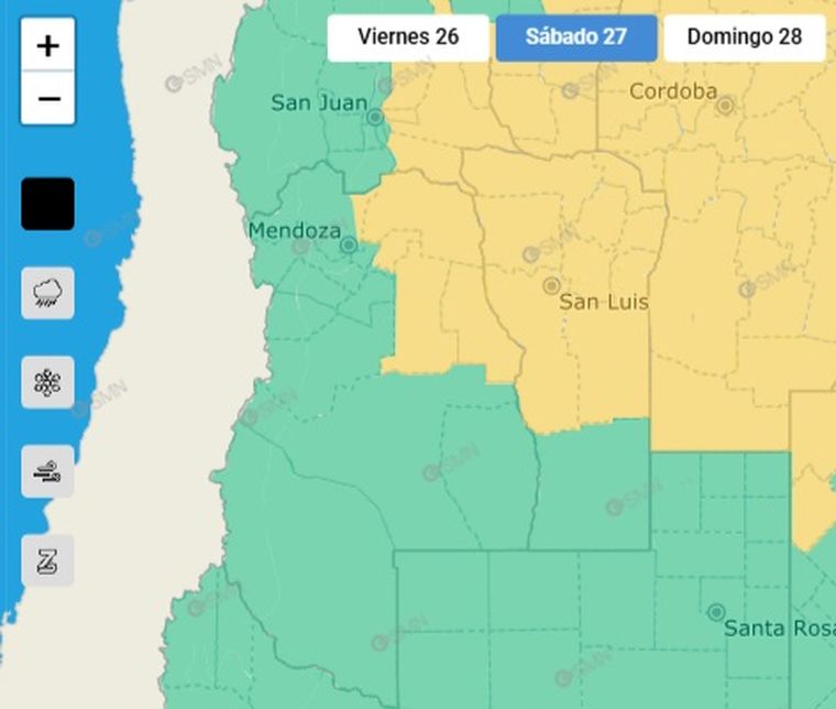 El SMN emitió un alerta por tormentas para este sábado en Mendoza. El SMN emitió un alerta por tormentas para este sábado en Mendoza.