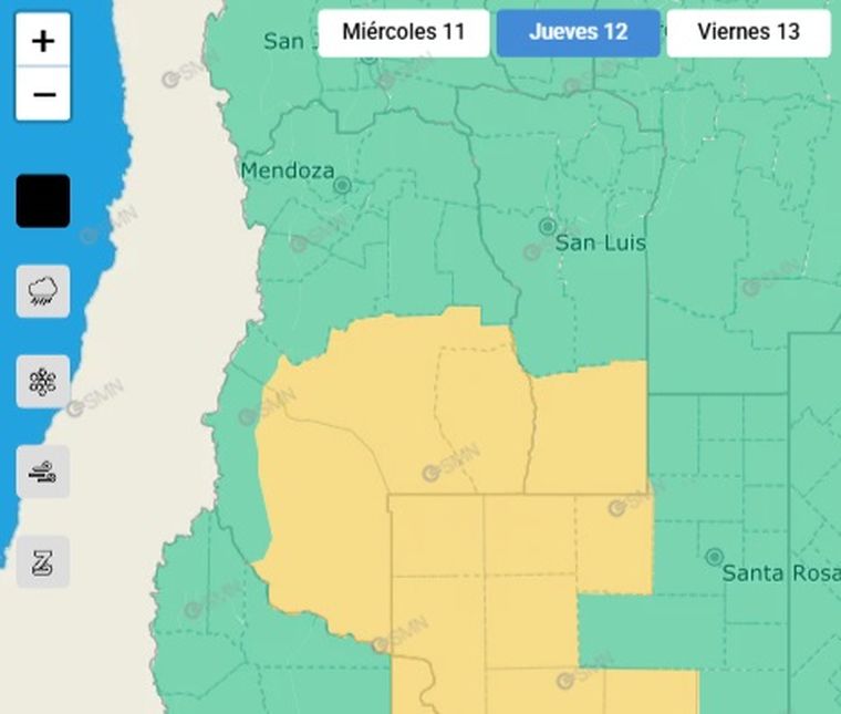El SMN emitió un alerta para este jueves por tormentas que afectarían el sur de Mendoza. El SMN emitió un alerta para este jueves por tormentas que afectarían el sur de Mendoza.