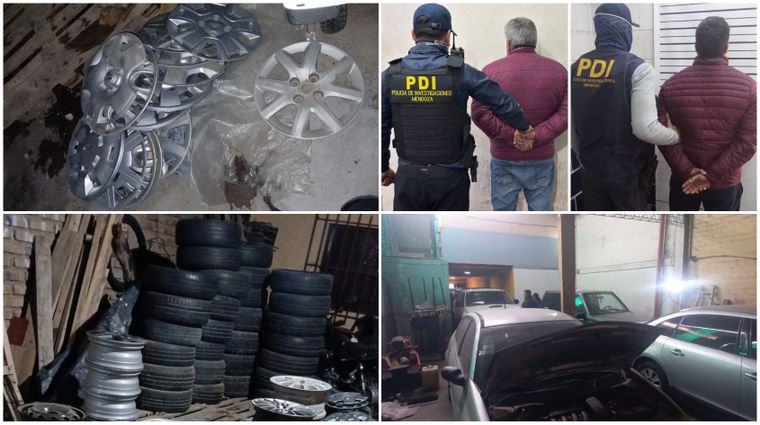 Ruedas, llantas y vehículos secuestrados y dos de los presuntos miembros de la banda detenidos en los procedimientos.&nbsp;