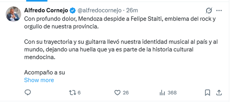 Alfredo Cornejo en X. Alfredo Cornejo en X.