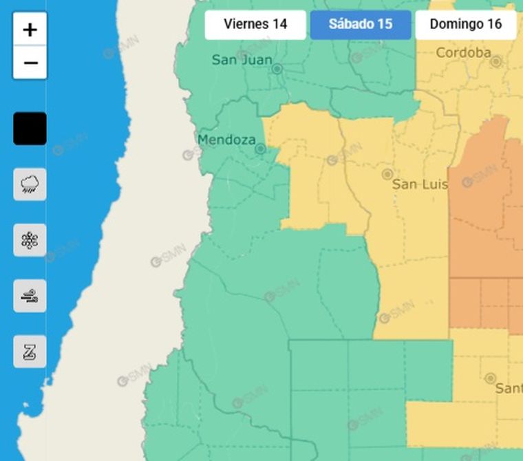 El SMN emitió un alerta por tormentas para este sábado en Mendoza. El SMN emitió un alerta por tormentas para este sábado en Mendoza.