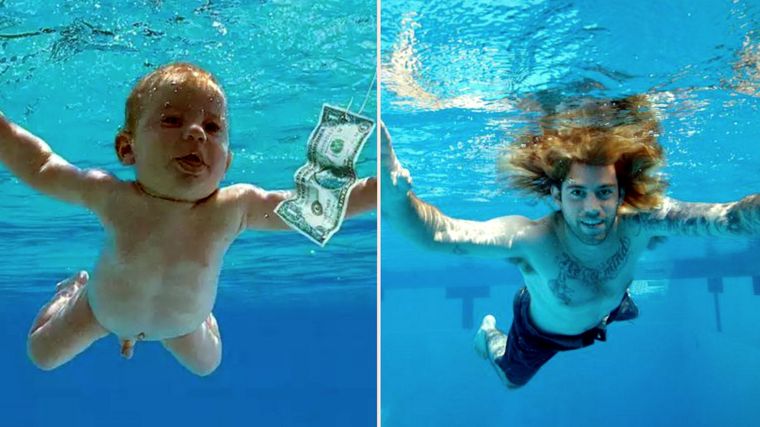 Spencer Elden, siendo un bebé y con 30 años, la víctima. Foto: Mvs.