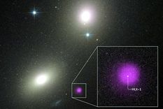 Imagen del Telescopio Hubble de la Nasa de dos galaxias: NGC 6099 (abajo a la izquierda) y NGC 6098 (arriba a la derecha).&nbsp; Foto DPA