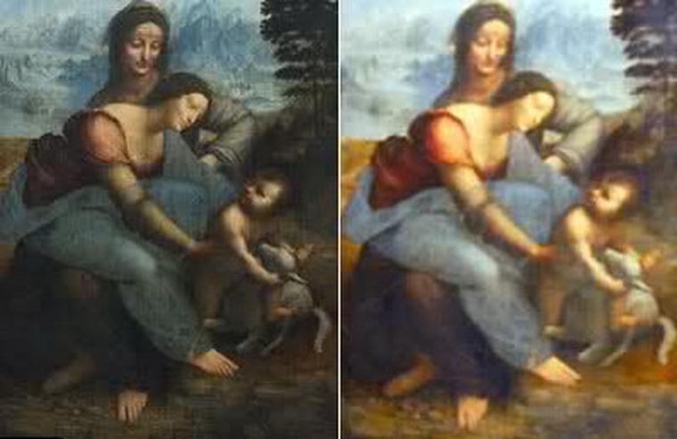 La obra, antes y después de la restauración.