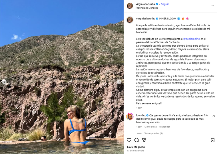 Uno de los últimos posteos de la cantante en Termas de Cacheuta. Créditos: Instagram Uno de los últimos posteos de la cantante en Termas de Cacheuta. Créditos: Instagram