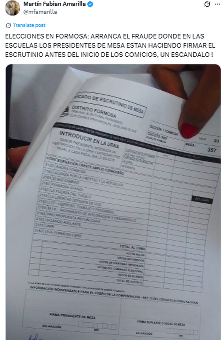 La oposición denuncia fraude electoral en Formosa La oposición denuncia fraude electoral en Formosa