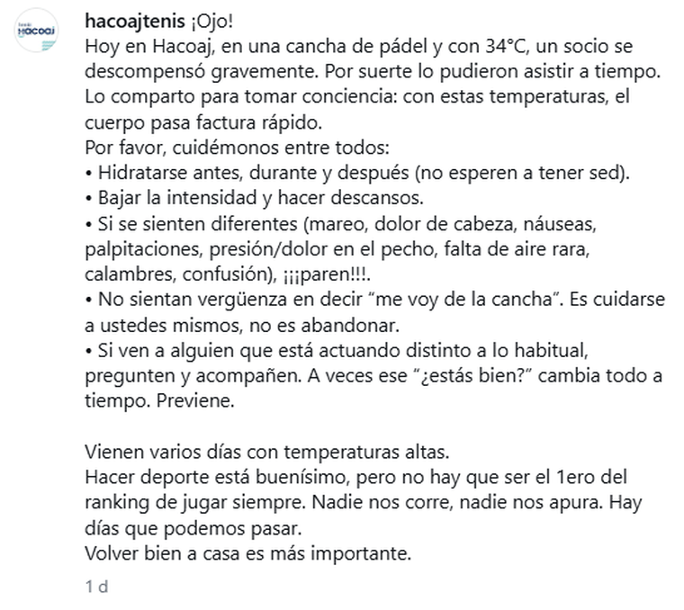 Las recomendaciones del club tras lo ocurrido con David Kavlin. Las recomendaciones del club tras lo ocurrido con David Kavlin.