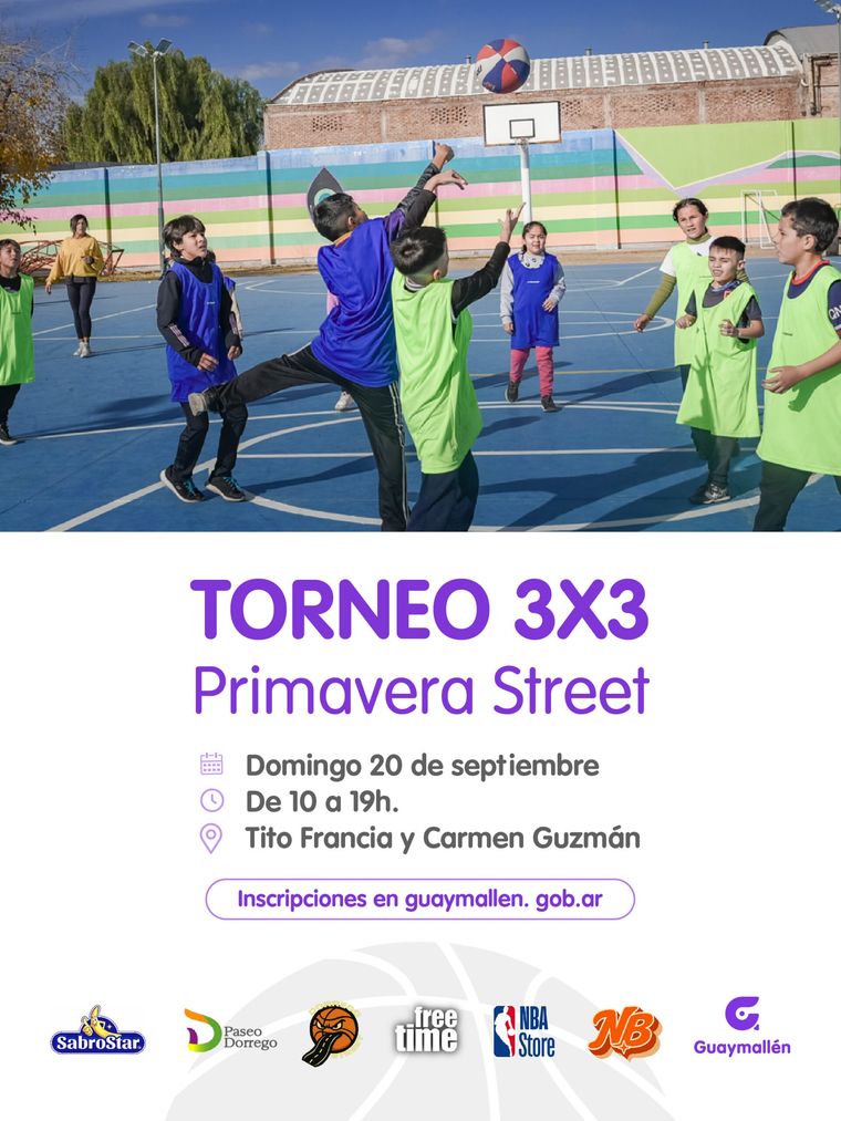 Primavera Street 3x3 se disputará en Guaymallén con equipos de distintas edades, como parte de la agenda de festejos por el Día del Estudiante. Primavera Street 3x3 se disputará en Guaymallén con equipos de distintas edades, como parte de la agenda de festejos por el Día del Estudiante.