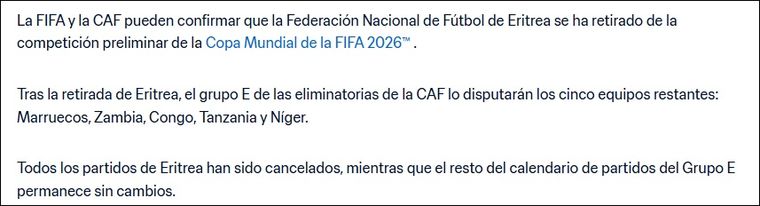 La FIFA emitió un breve comunicado respecto de la situación de la Selección de Eritrea. La FIFA emitió un breve comunicado respecto de la situación de la Selección de Eritrea.