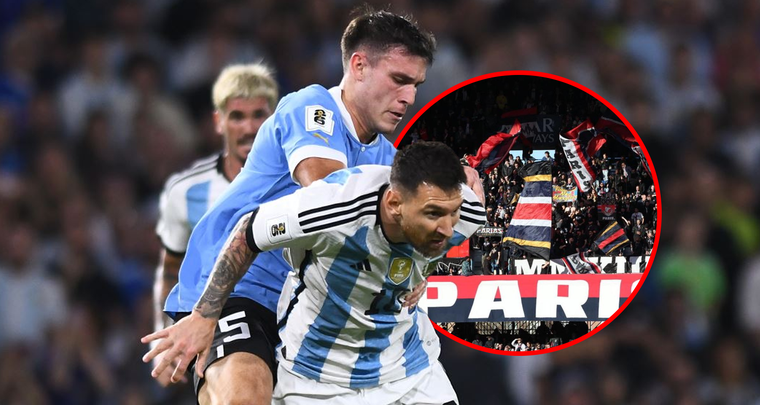 Ugarte, Messi y el apoyo de los hinchas de PSG al uruguayo. Foto: MDZ