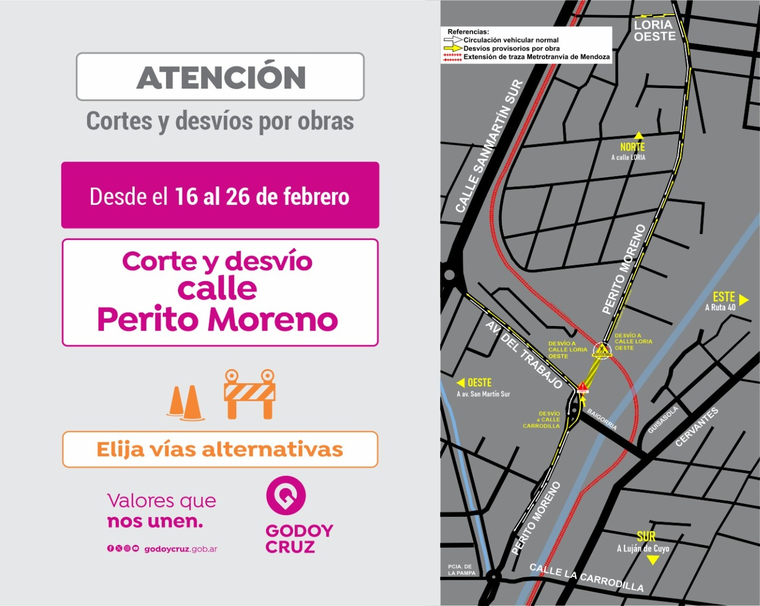 Este corte se inicia el lunes 16 y finaliza el 26 de febrero. Durante este período, la circulación vehicular estará interrumpida en Perito Moreno y la traza de las vías. Este corte se inicia el lunes 16 y finaliza el 26 de febrero. Durante este período, la circulación vehicular estará interrumpida en Perito Moreno y la traza de las vías.