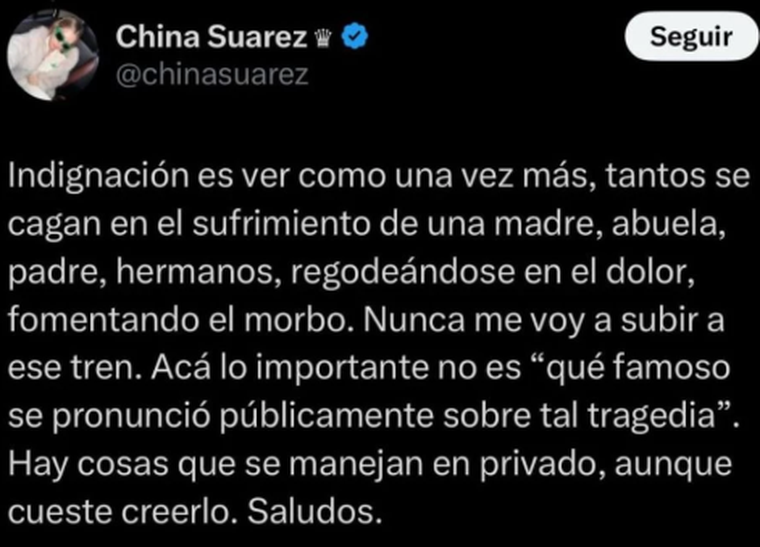 La China Suárez respondió indignada. Fuente: X La China Suárez respondió indignada. Fuente: X