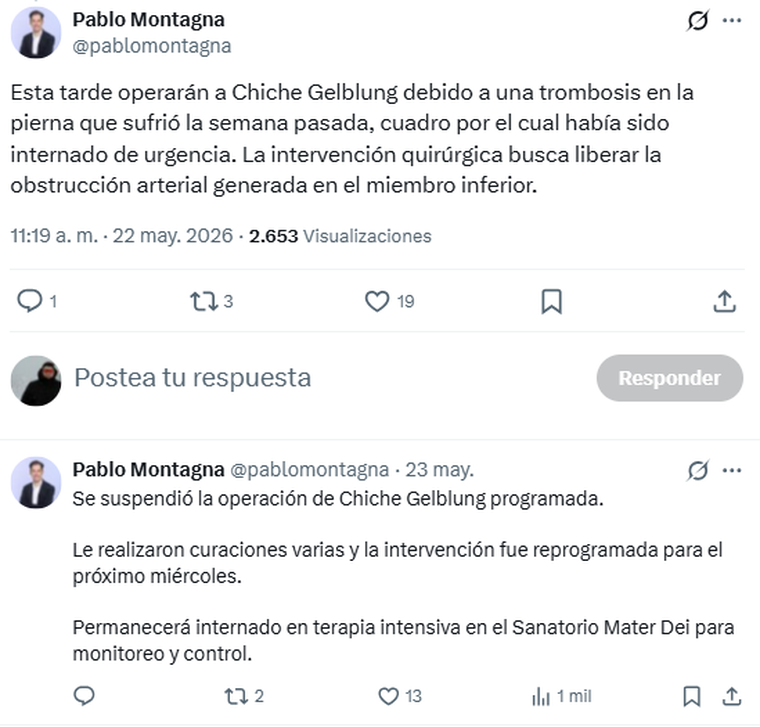 Chiche Gelblung iba a ser operado el viernes, se suspendió y la cirugía se realizará el miércoles. Chiche Gelblung iba a ser operado el viernes, se suspendió y la cirugía se realizará el miércoles.