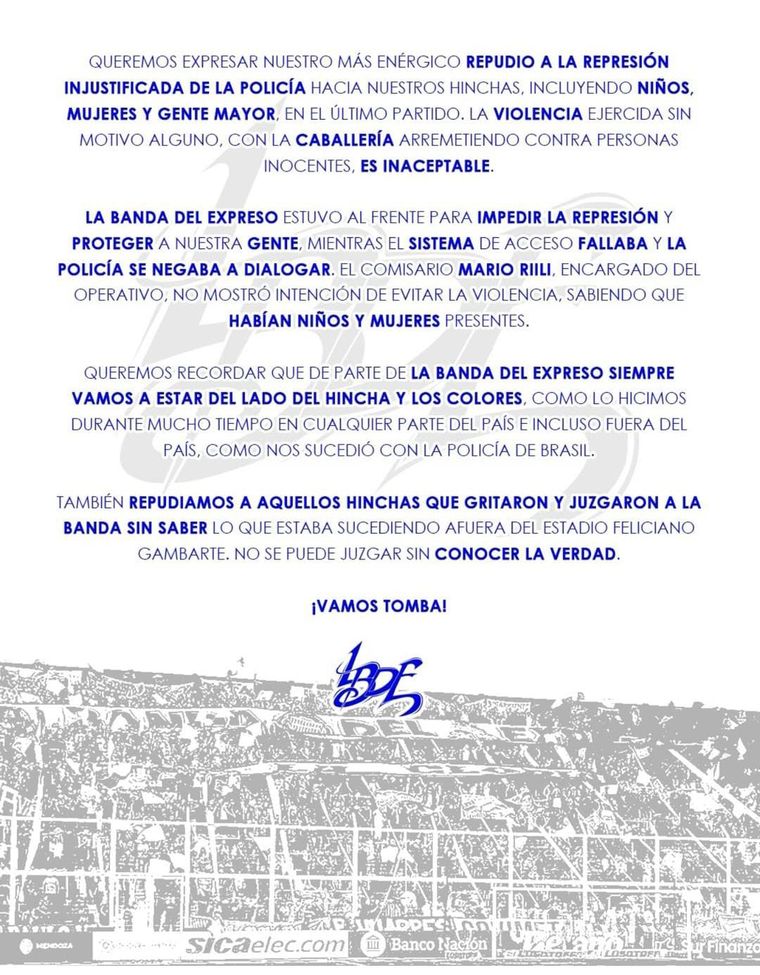 Comunicado La Banda del Expreso. Comunicado La Banda del Expreso.