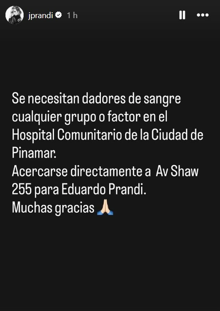 Julieta Prandi encendió las alarmas tras el pedido de donadores de sangre para su padre. Julieta Prandi encendió las alarmas tras el pedido de donadores de sangre para su padre.
