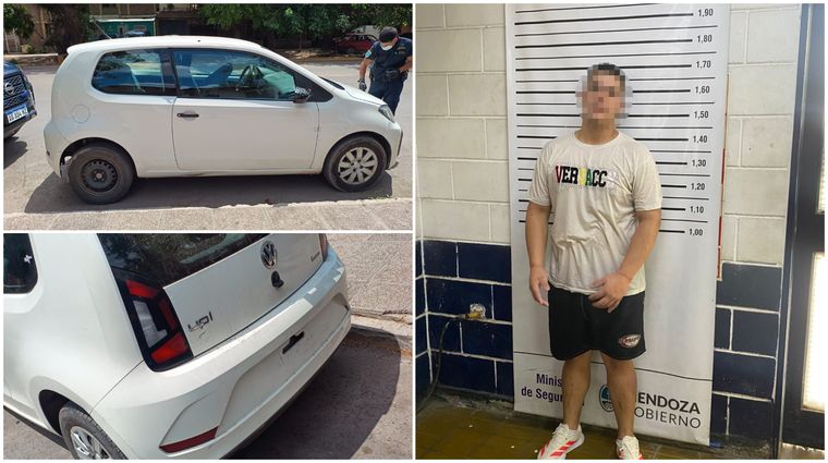 El presunto autor de los asaltos armados denunciados en Las Heras y el auto robado en el que se movilizaba.&nbsp;