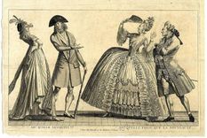 ¡Ah, qué antigüedad!, dicen los de la izquierda. ¡Oh, qué locura esa novedad!, dicen los de la derecha, en esta ilustración satírica de Alexis Chataignier (1797). Foto: © THE TRUSTEES OF THE BRITISH MUSEUM