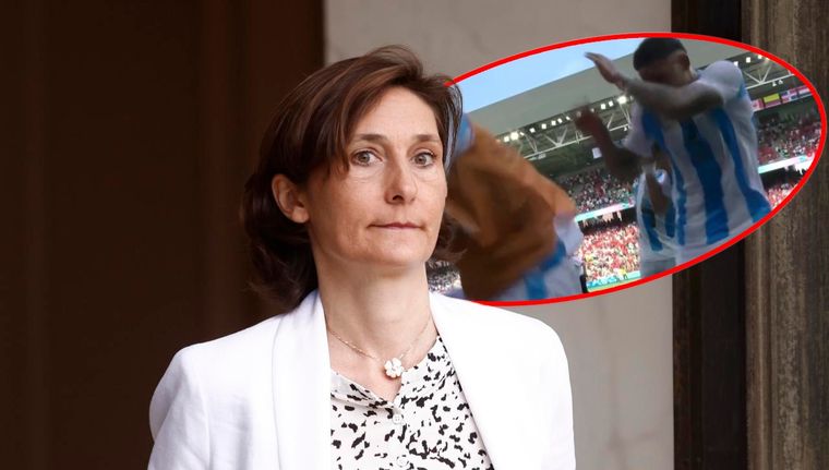 Amélie Oudéa-Castéra, ministra de Deportes francesa, se refirió a lo acontecido en Argentina-Marruecos. Foto: EFE y captura TyC Sports