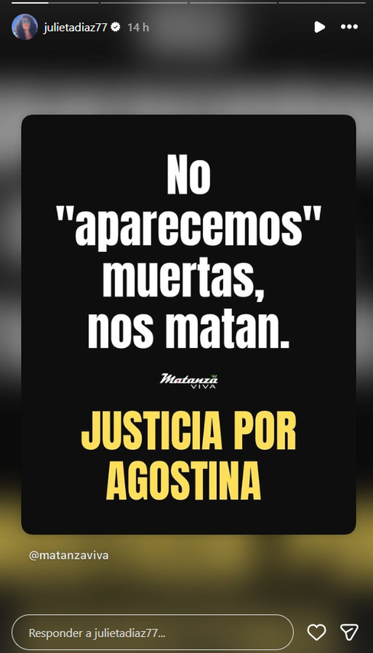Julieta Díaz se expresó tras el femicidio de Agostina Vega. Julieta Díaz se expresó tras el femicidio de Agostina Vega.