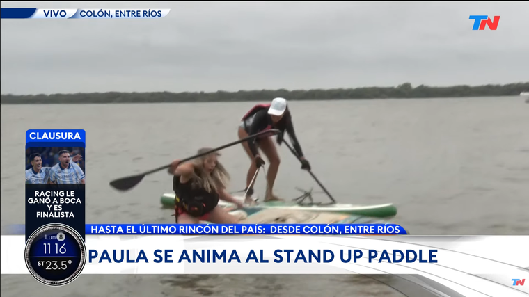 Paula Bernini se cayó al agua en pleno móvil de TN. Paula Bernini se cayó al agua en pleno móvil de TN.