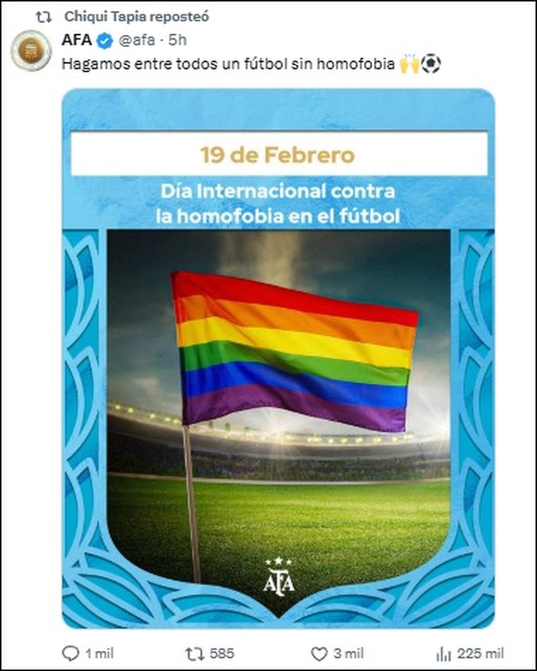 Tapia retuiteó un posteo de la AFA este jueves en X. Tapia retuiteó un posteo de la AFA este jueves en X.