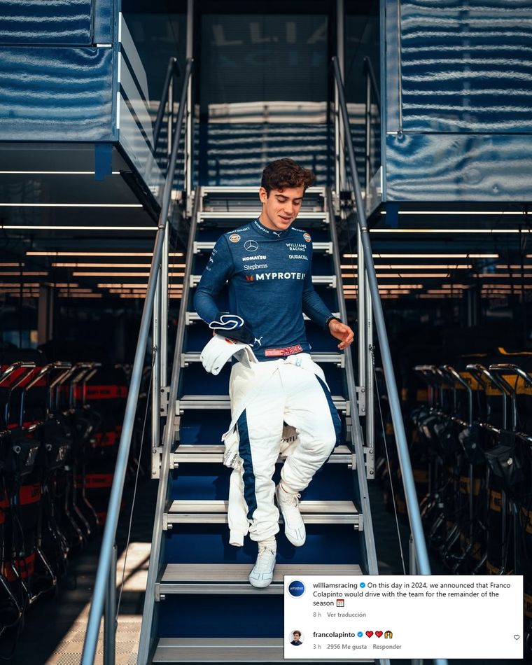 El mensaje de Williams para Franco Colapinto. El mensaje de Williams para Franco Colapinto.