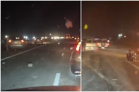 El caos vehicular por las piedras en el Acceso Este. El caos vehicular por las piedras en el Acceso Este.