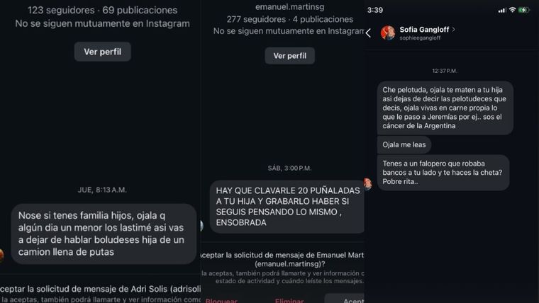 Los mensajes que compartió Julia Mengolini. Los mensajes que compartió Julia Mengolini. 