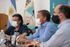 Suarez, Thomas e Ibáñez, en la conferencia del lunes. Foto: Prensa Gobierno de Mendoza.