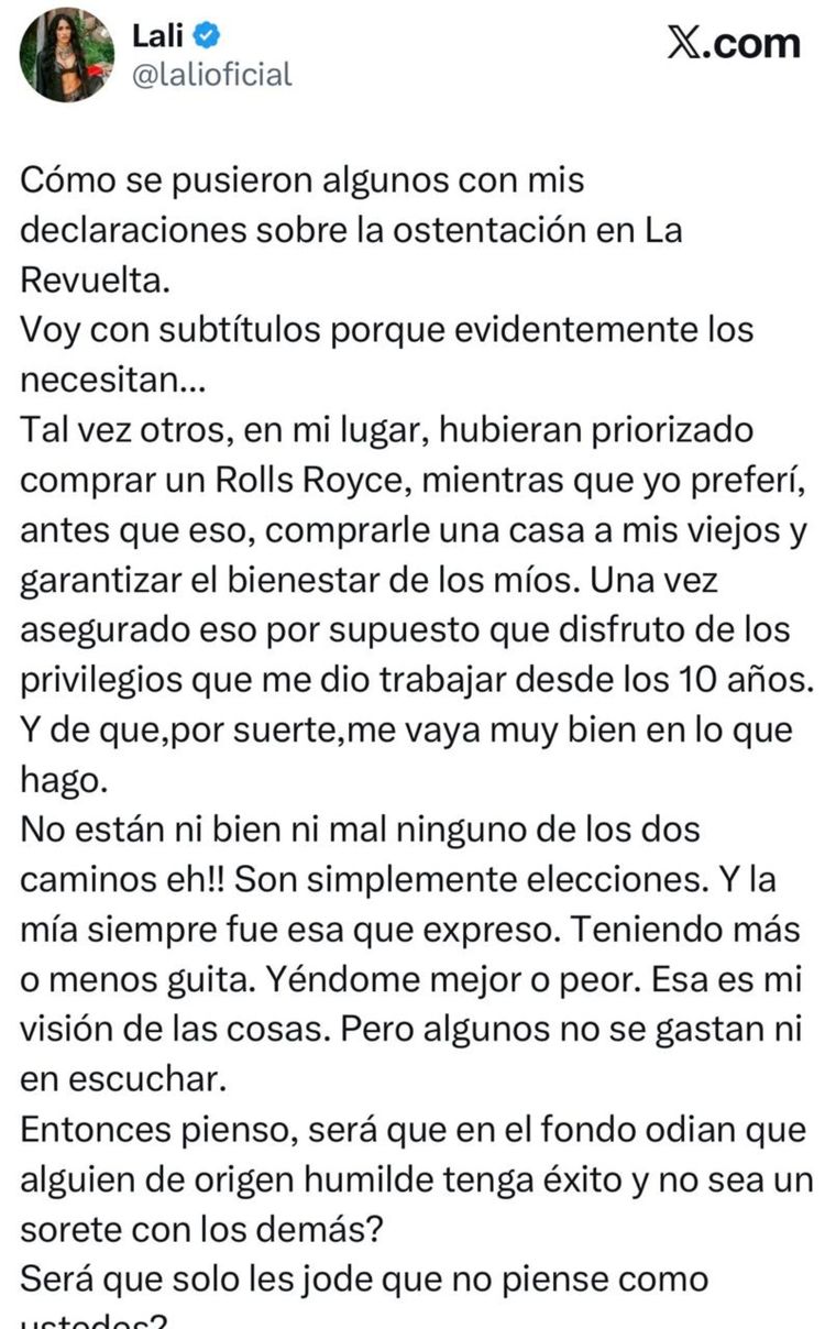 El posteo de Lali. El posteo de Lali.