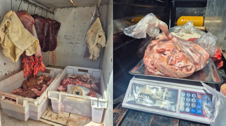 Los productos de carne secuestrados por la Policía Rural en Lavalle. 