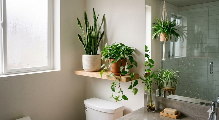 Plantas ideales para el baño. Fuente: IA Gemini.