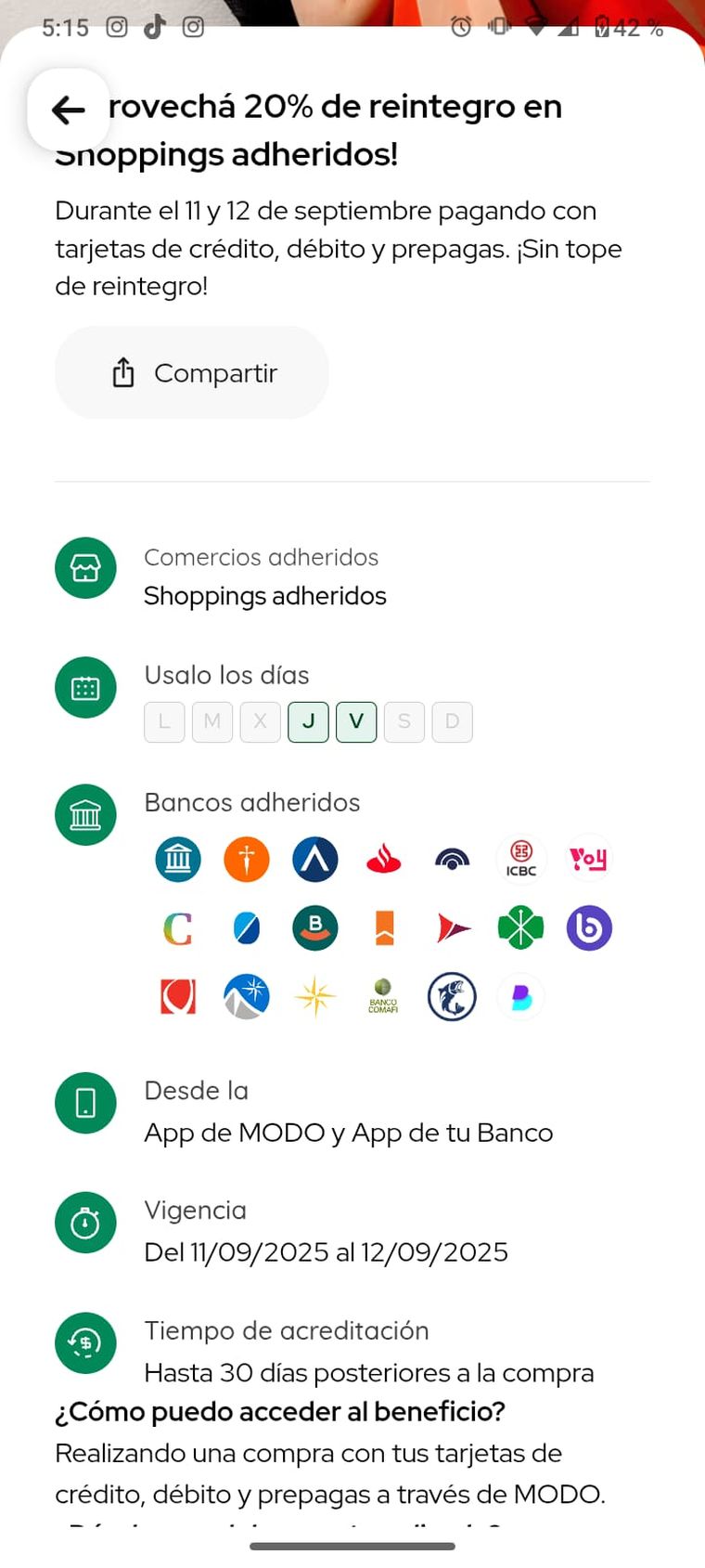 Promoción y descuento en MODO en Shoppings. Promoción y descuento en MODO en Shoppings.