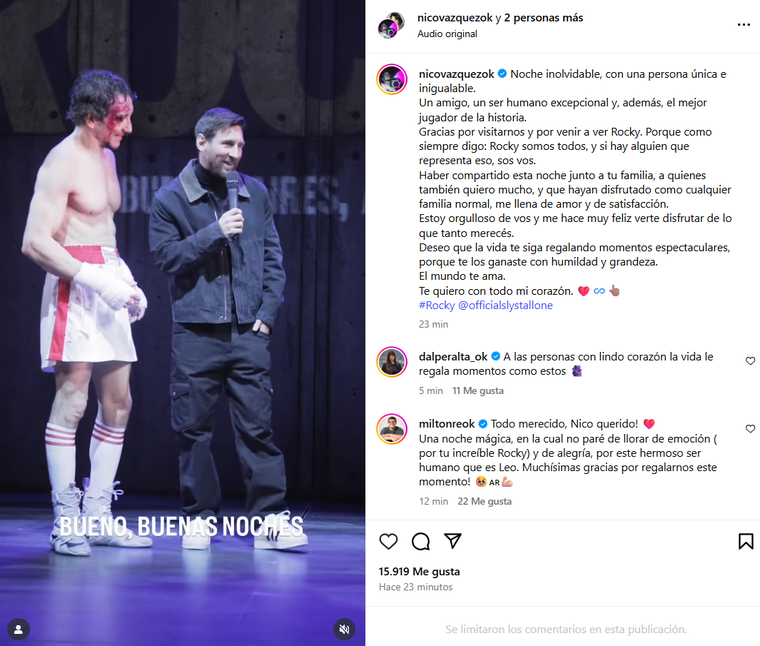 Nicolás Vázquez emocionado por la visita de Lionel Messi. Foto: captura de pantalla Instagram/ @nicovazquezok. Nicolás Vázquez emocionado por la visita de Lionel Messi. Foto: captura de pantalla Instagram/ @nicovazquezok.