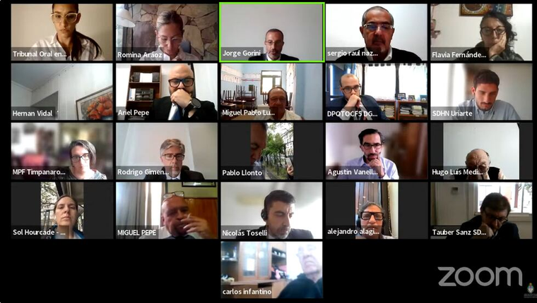 La audiencia virtual del Tribunal Oral Federal N.º 2 en 2023. La audiencia virtual del Tribunal Oral Federal N.º 2 en 2023.