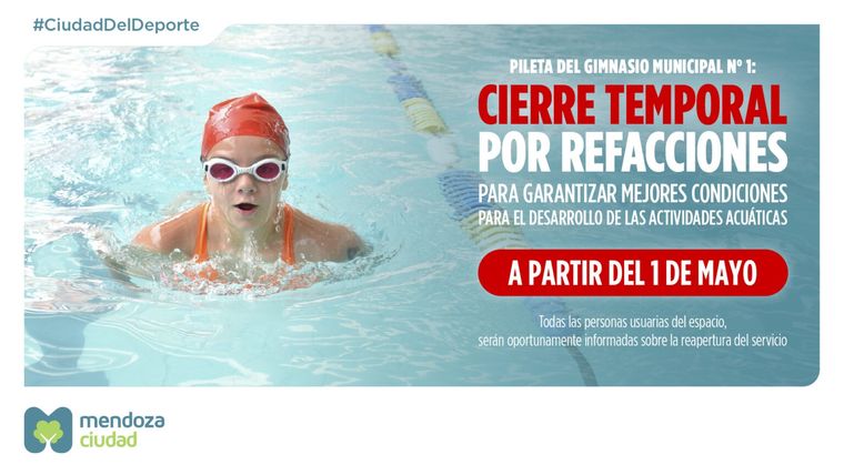La Ciudad de Mendoza refacciona la pileta del Gimnasio Nº 1 y suspende su uso temporalmente. La Ciudad de Mendoza refacciona la pileta del Gimnasio Nº 1 y suspende su uso temporalmente.