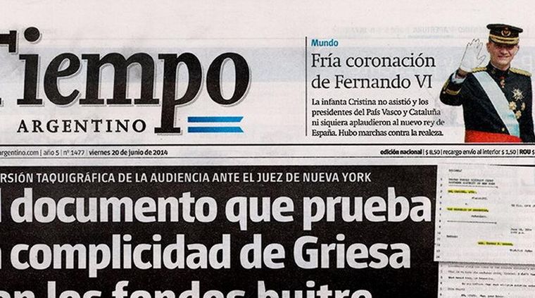 Foto: Captura pantalla portada Tiempo Argentino