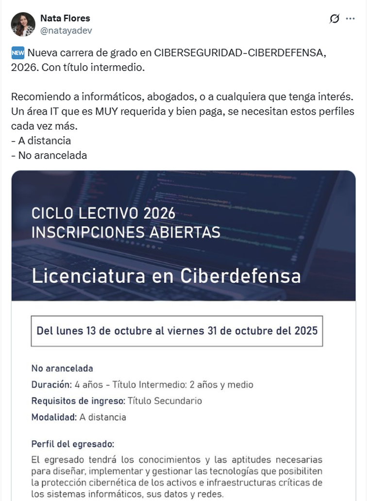 La carrera de ciberseguridad es gratuita en Argentina. La carrera de ciberseguridad es gratuita en Argentina.
