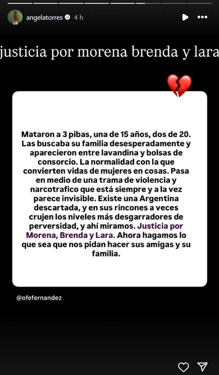 El posteo de Ángela Torres. El posteo de Ángela Torres.