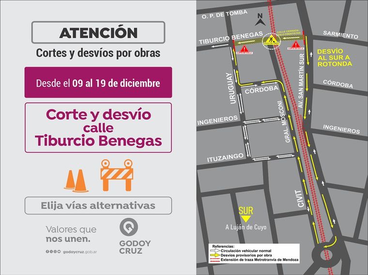 Godoy Cruz informó cambios en el tránsito por trabajos del Metrotranvía en Tiburcio Benegas. Godoy Cruz informó cambios en el tránsito por trabajos del Metrotranvía en Tiburcio Benegas.