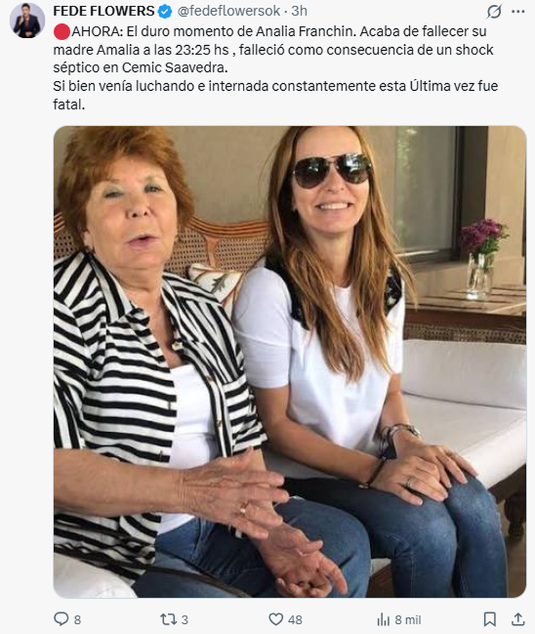 Analía Franchín se encuentra pasando un momento devastador. Analía Franchín se encuentra pasando un momento devastador.