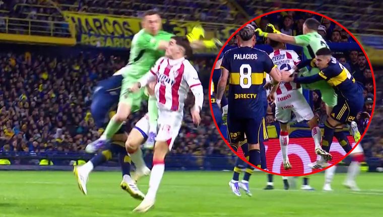 Marchesín se llevó puesto a Fascendini en el primer tiempo de Boca-Unión.