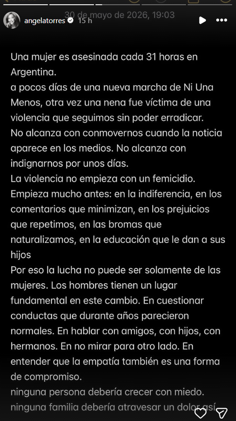 El posteo de Ángela Torres. El posteo de Ángela Torres.