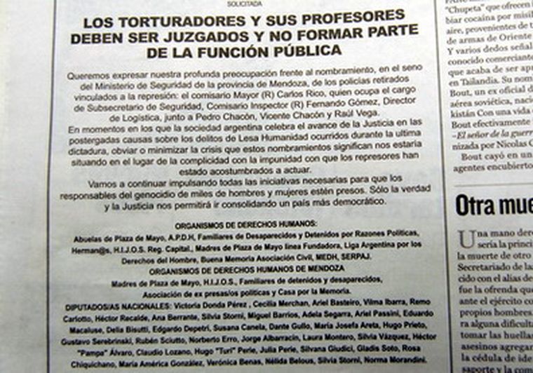 La solicitada apareció en Crítica de la Argentina, el diario de Jorge Lanata.