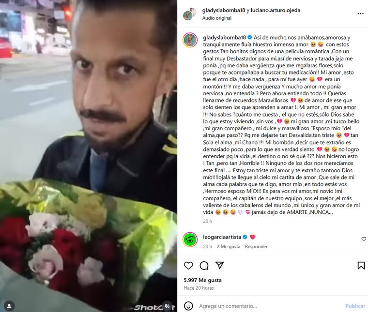 Gladys La Bomba Tucumana recordó a su pareja. Foto: captura de pantalla Instagram/ @gladyslabomba18. Gladys La Bomba Tucumana recordó a su pareja. Foto: captura de pantalla Instagram/ @gladyslabomba18.