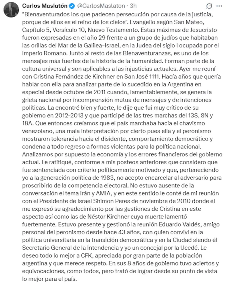 Carlos Maslatón reveló detalles sobre su encuentro con CFK.