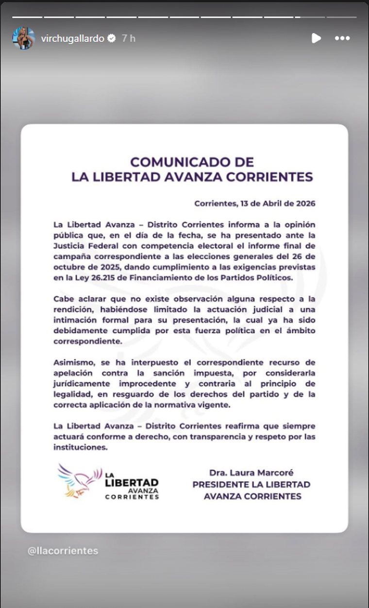El comunicado de la LLA Corrientes. El comunicado de la LLA Corrientes.