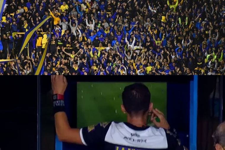 Merlos fue a consultar el VAR, la gente de Boca explotó y la repetición se cortó varias veces.
