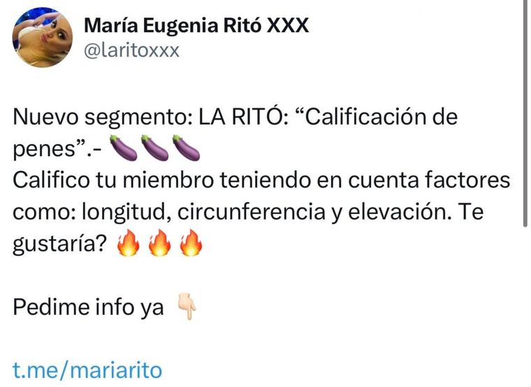 El servicio que publicó Ritó en su cuenta de X. El servicio que publicó Ritó en su cuenta de X.
